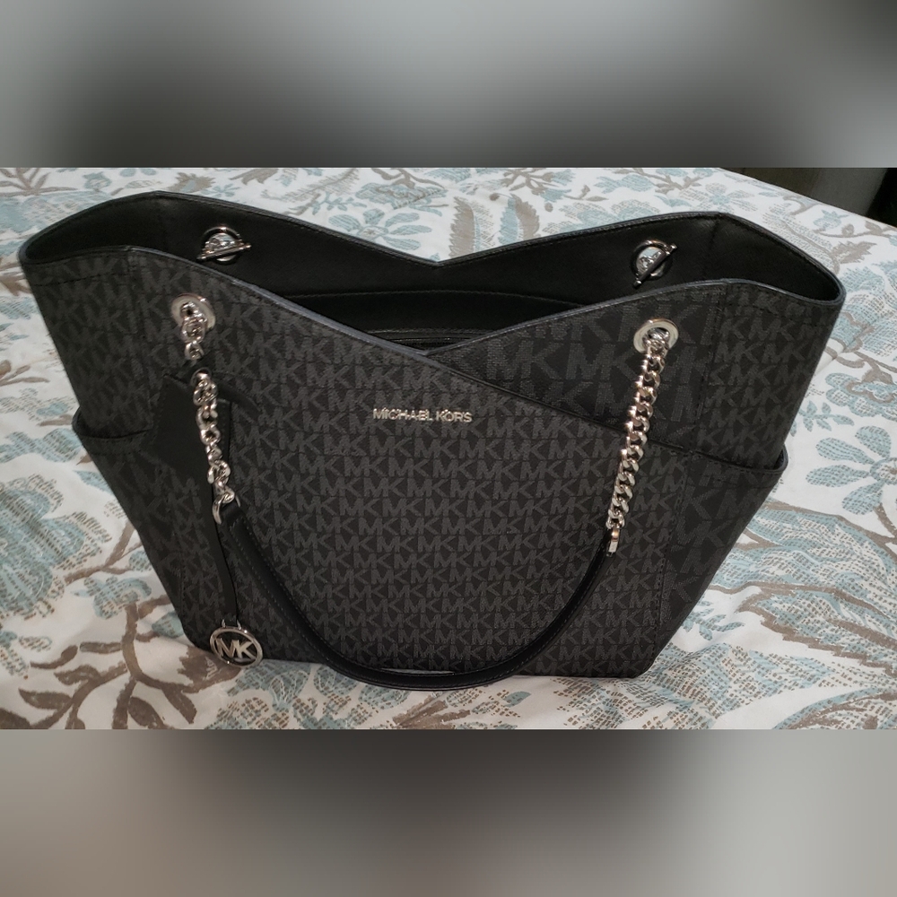 Michael Kors Jet Set Black Monogram Tote